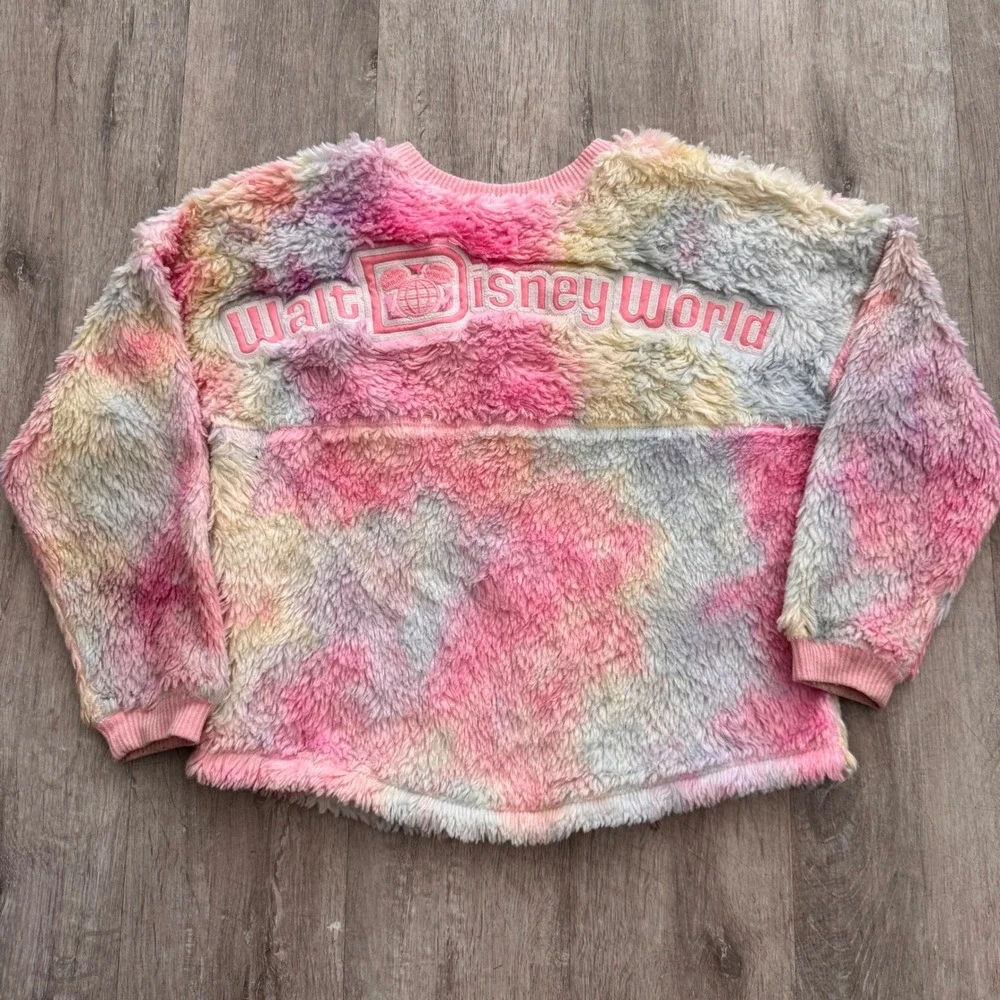 Disney Parks Walt Disney World Spirit Jersey Kids M Pink Tie Dye Sherpa Fleece